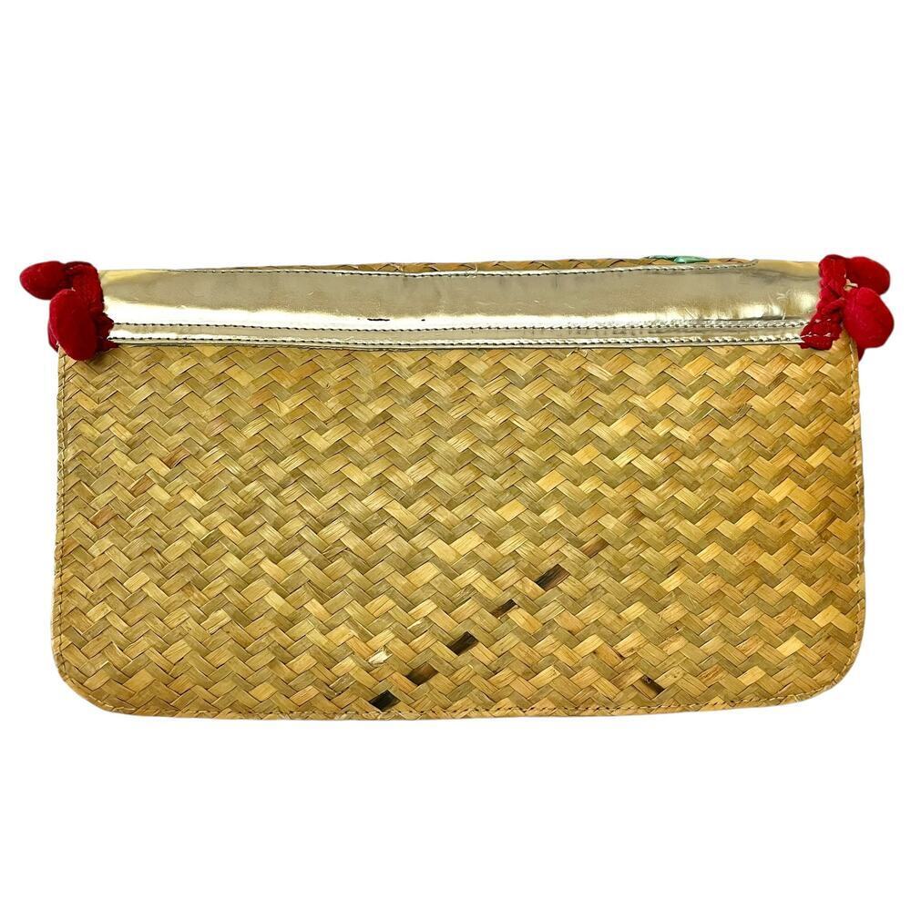 Betsey Johnson Betseyville Playa de Betsey Studded Straw Pom-Pom Clutch Bag - Picture 3 of 11